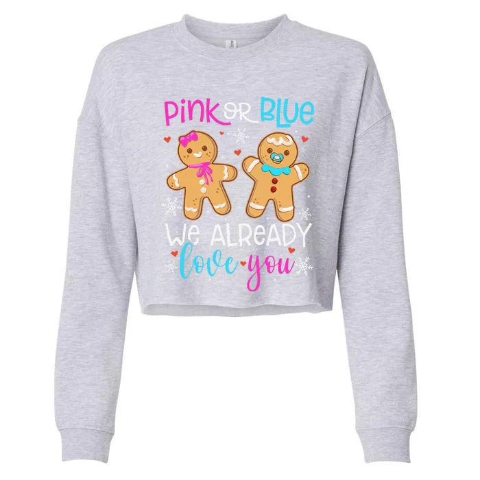 Gender Reveal Christmas Pregnancy Announcement Pink Or Blue Cropped Pullover Crew