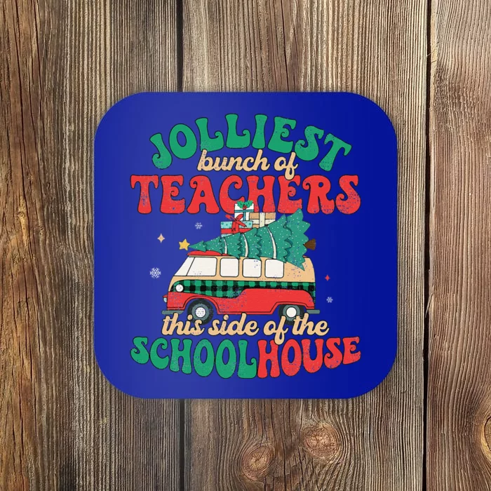 Groovy Retro Christmas Teacher Jolly Vibes Jolliest Bunch Coaster