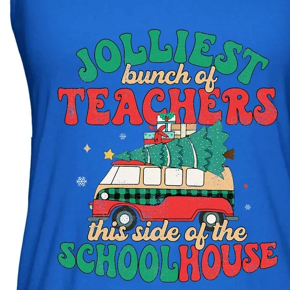 Groovy Retro Christmas Teacher Jolly Vibes Jolliest Bunch Ladies Essential Flowy Tank