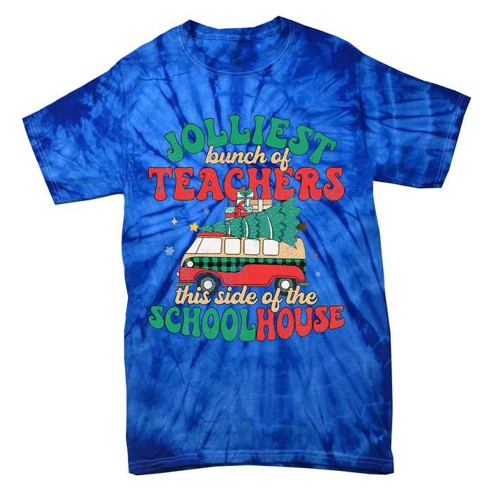 Groovy Retro Christmas Teacher Jolly Vibes Jolliest Bunch Tie-Dye T-Shirt