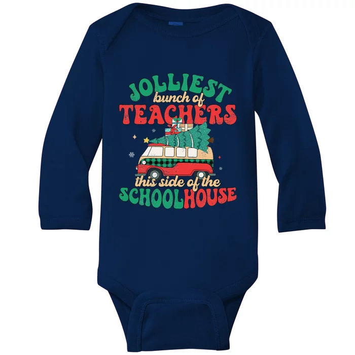 Groovy Retro Christmas Teacher Jolly Vibes Jolliest Bunch Baby Long Sleeve Bodysuit