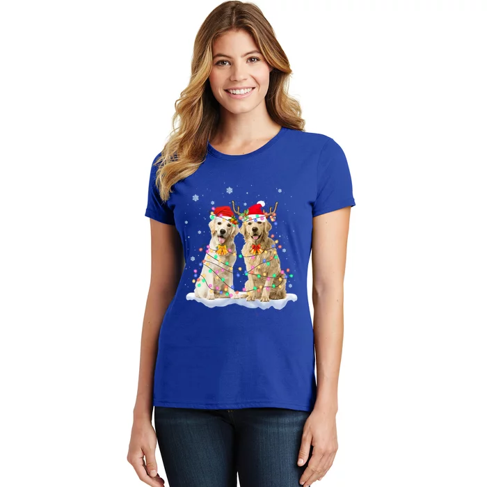 Golden Retriever Christmas Santa Hat Reindeer Lights Pajama Gift Women's T-Shirt