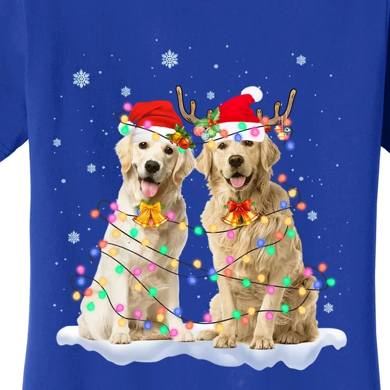 Golden Retriever Christmas Santa Hat Reindeer Lights Pajama Gift Women's T-Shirt