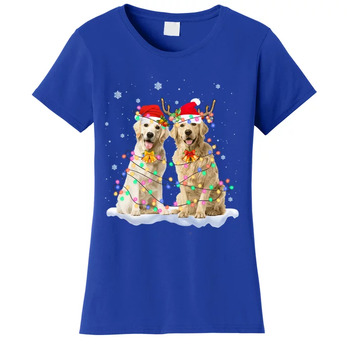 Golden Retriever Christmas Santa Hat Reindeer Lights Pajama Gift Women's T-Shirt