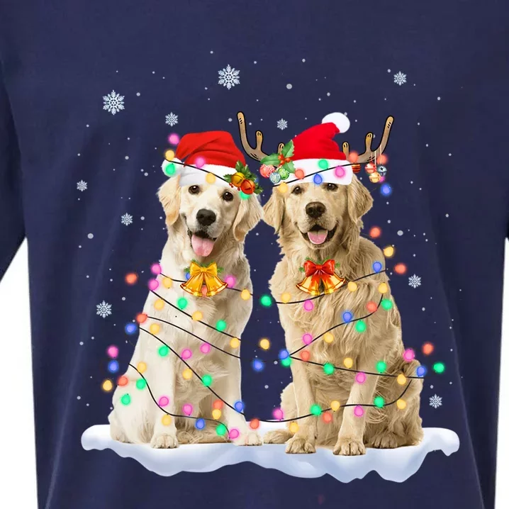 Golden Retriever Christmas Santa Hat Reindeer Lights Pajama Gift Sueded Cloud Jersey T-Shirt