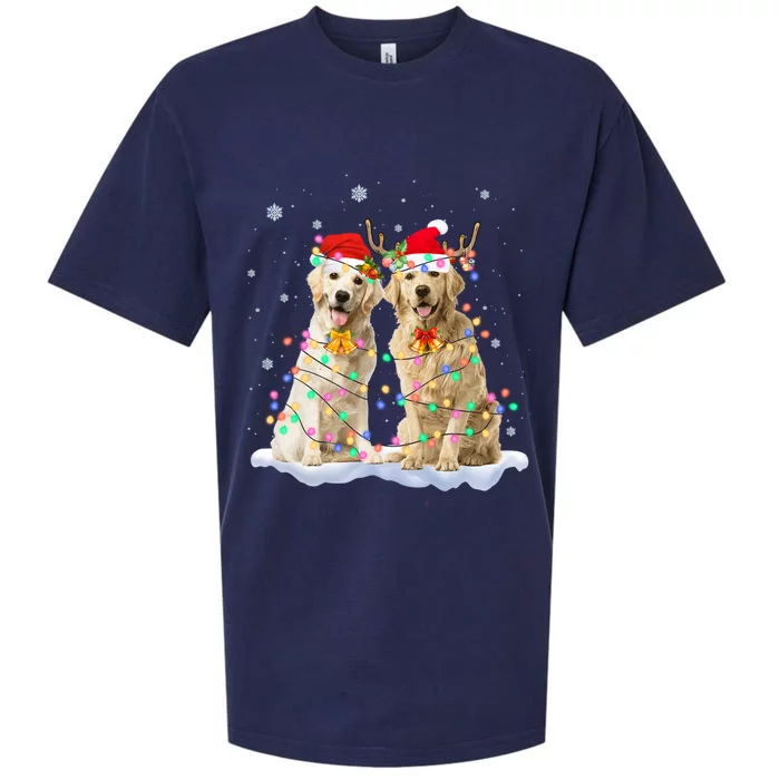 Golden Retriever Christmas Santa Hat Reindeer Lights Pajama Gift Sueded Cloud Jersey T-Shirt