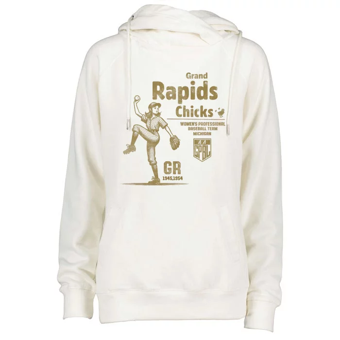 Grand Rapids Chicks Professional Women Baseball Womens Funnel Neck Pullover Hood