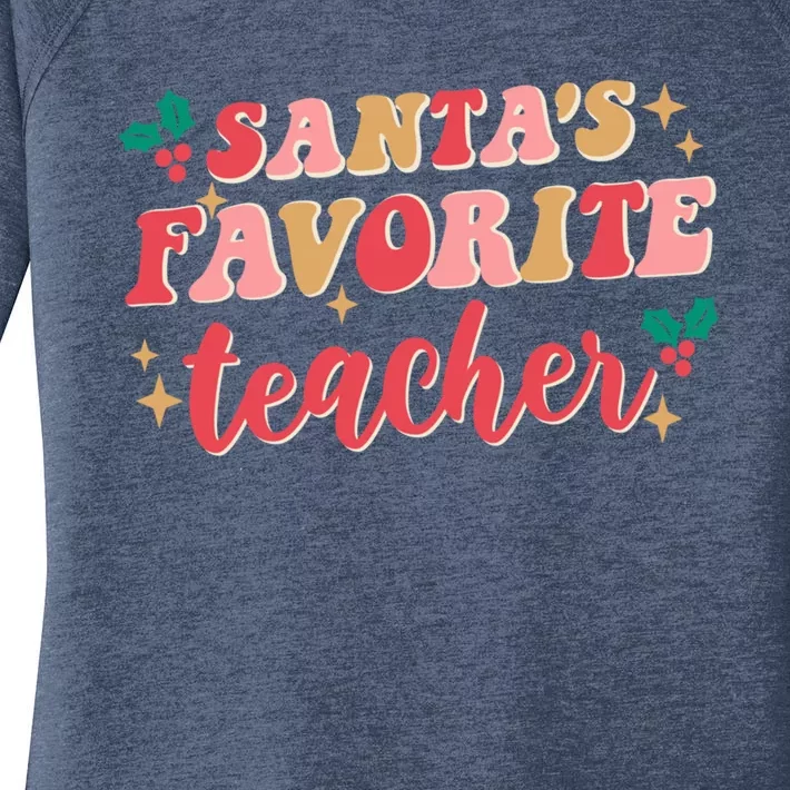 Groovy Retro Christmas School Santas Favorite Teacher Gift Women's Perfect Tri Tunic Long Sleeve Shirt