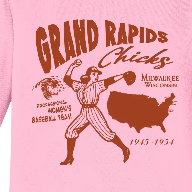 Grand Rapids Chicks Professional Women Baseball Team Baby Long Sleeve Bodysuit