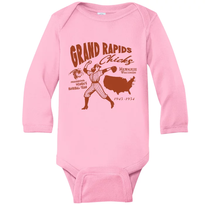 Grand Rapids Chicks Professional Women Baseball Team Baby Long Sleeve Bodysuit