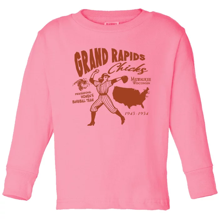 Grand Rapids Chicks Professional Women Baseball Team Toddler Long Sleeve Shirt