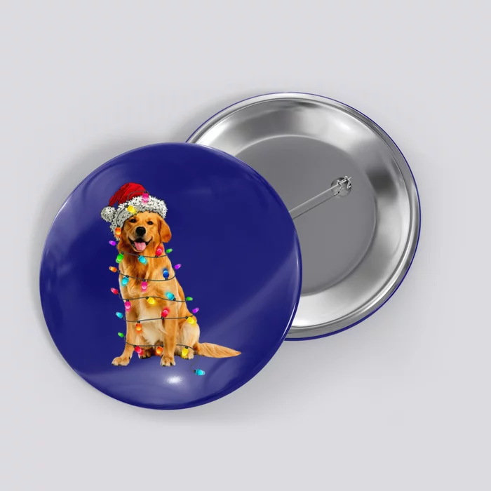 Golden Retrievers Christmas Lights Hat Santa Dog Lover Button