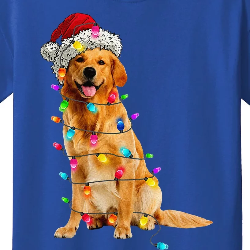 Golden Retrievers Christmas Lights Hat Santa Dog Lover Kids T-Shirt