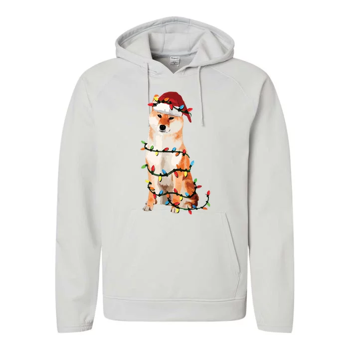 Golden Retrievers Christmas Lights Hat Santa Dog Lover VNeck Performance Fleece Hoodie