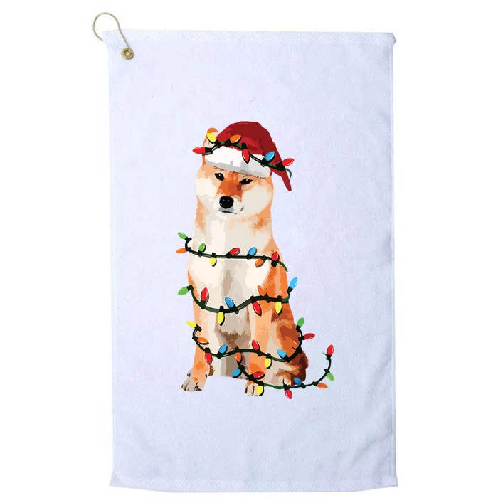 Golden Retrievers Christmas Lights Hat Santa Dog Lover VNeck Platinum Collection Golf Towel