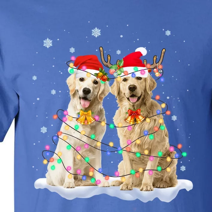 Golden Retriever Christmas Santa Hat Reindeer Lights Pajama Gift Tall T-Shirt