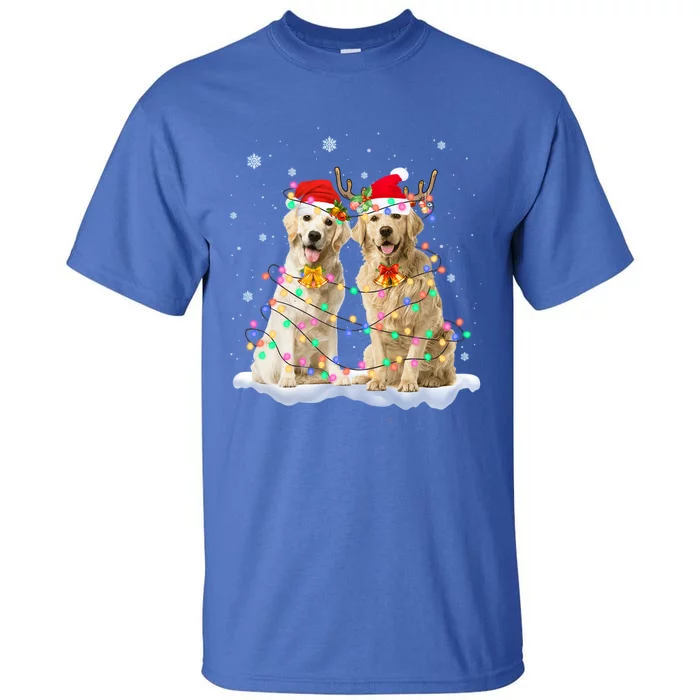 Golden Retriever Christmas Santa Hat Reindeer Lights Pajama Gift Tall T-Shirt