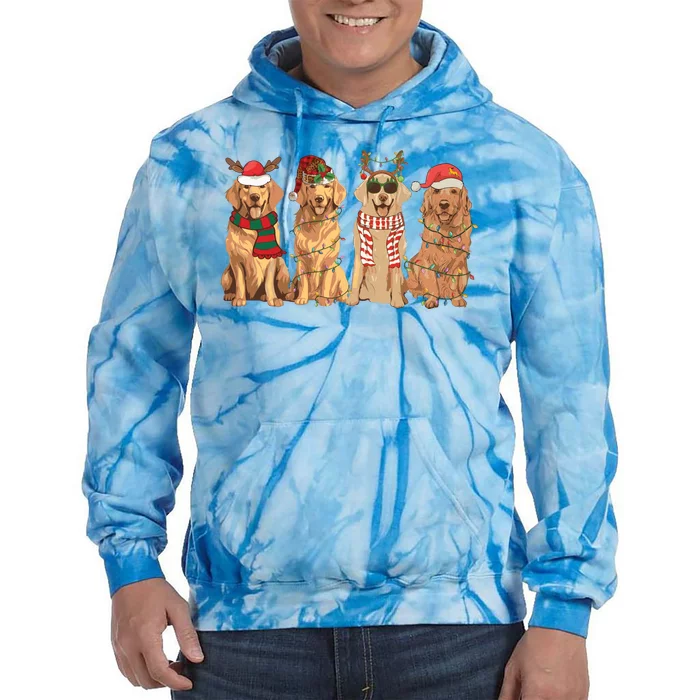 Golden Retriever Christmas Dogs Lights Tie Dye Hoodie