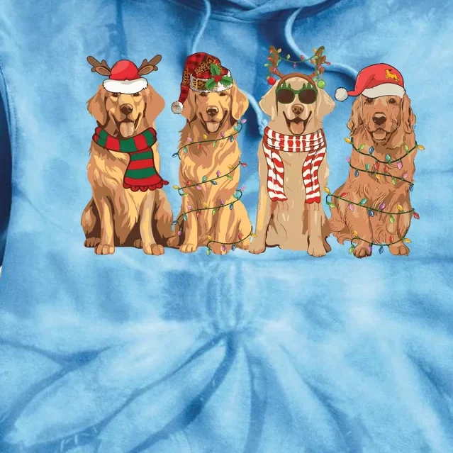 Golden Retriever Christmas Dogs Lights Tie Dye Hoodie