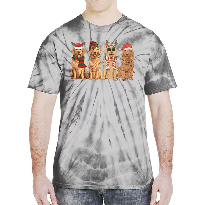 Golden Retriever Christmas Dogs Lights Tie-Dye T-Shirt