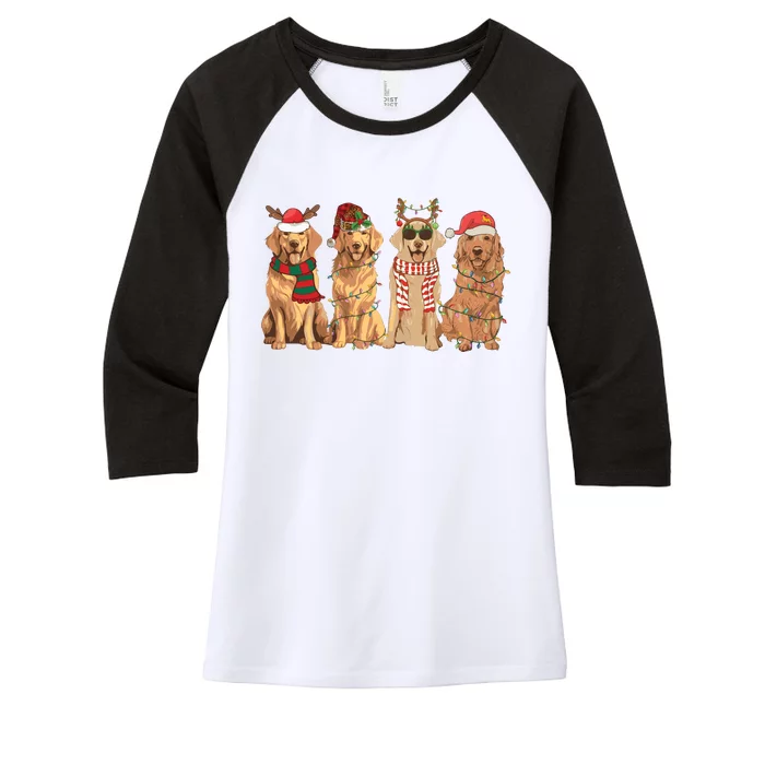 Golden Retriever Christmas Dogs Lights Women's Tri-Blend 3/4-Sleeve Raglan Shirt