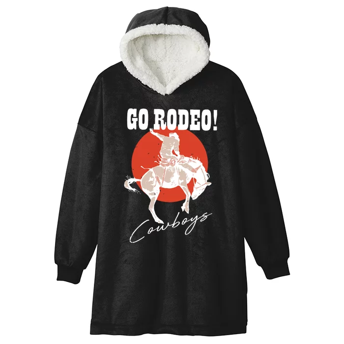 Go Rodeo Country Vintage Rodeo Cowgirl Hooded Wearable Blanket