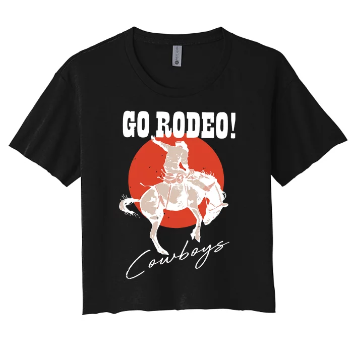 Go Rodeo Country Vintage Rodeo Cowgirl Women's Crop Top Tee