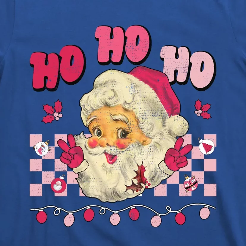 Groovy Retro Christmas Pink Santa Claus Peace Signs Hippie Gift T-Shirt