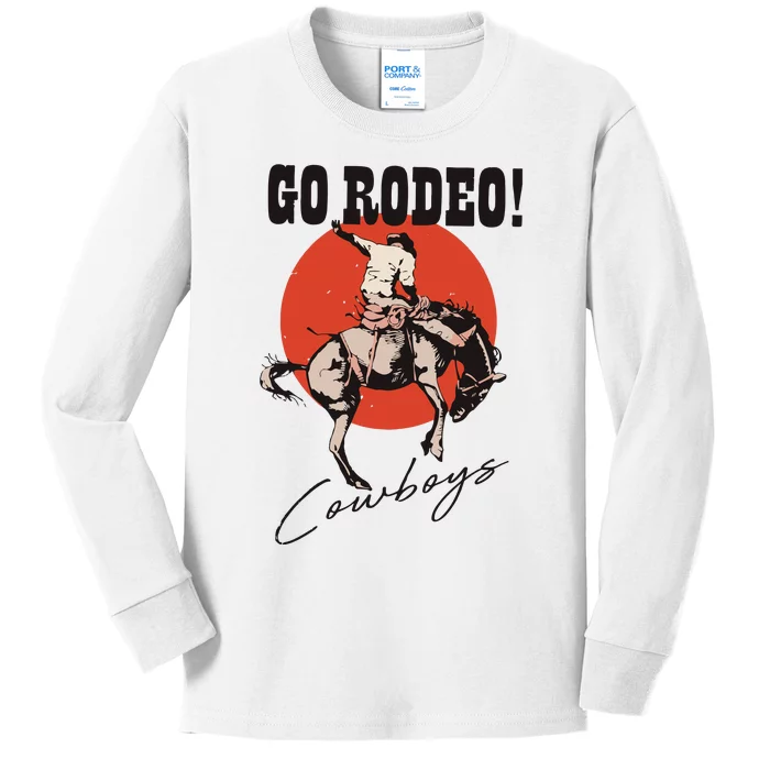 Go Rodeo Country Vintage Rodeo Cowgirl Kids Long Sleeve Shirt