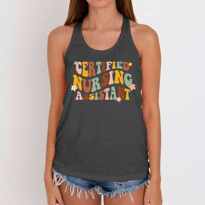 Groovy Retro CNA Certified Nursing Assistants Women's Knotted Racerback Tank