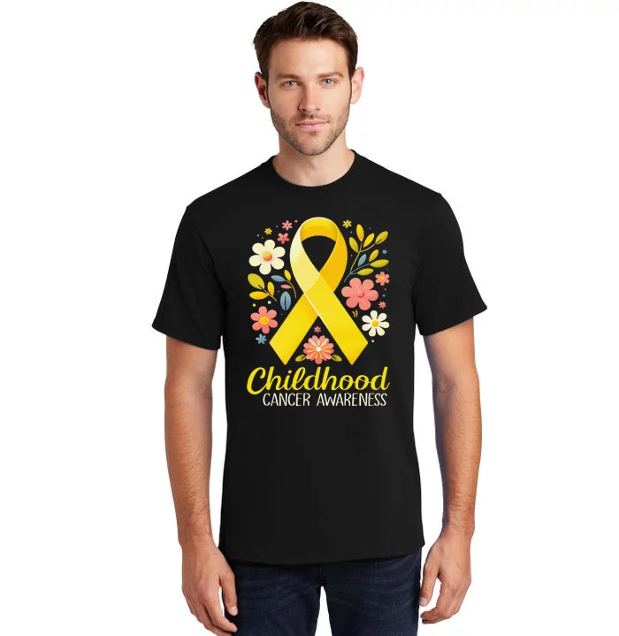 Gold Ribbon Childhood Cancer Awareness Girl Gift Tall T-Shirt