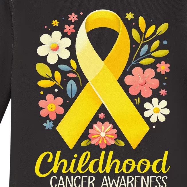 Gold Ribbon Childhood Cancer Awareness Girl Gift Baby Long Sleeve Bodysuit