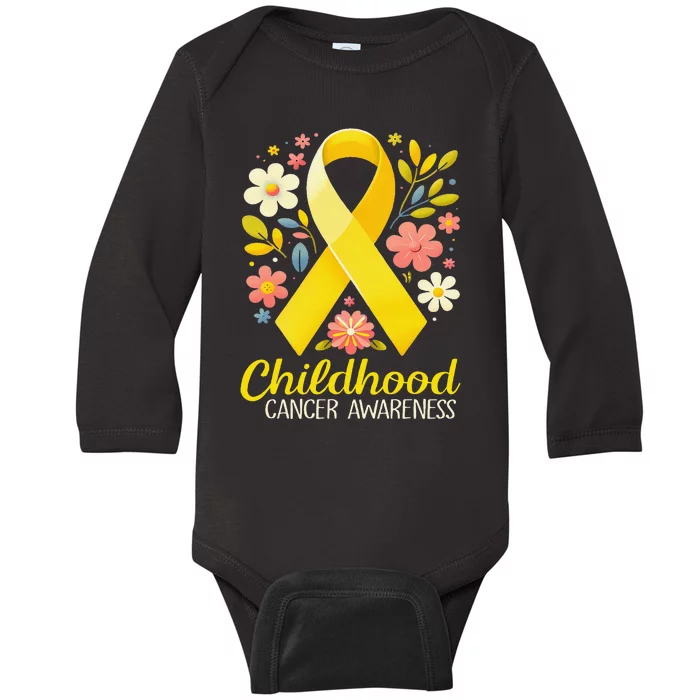 Gold Ribbon Childhood Cancer Awareness Girl Gift Baby Long Sleeve Bodysuit