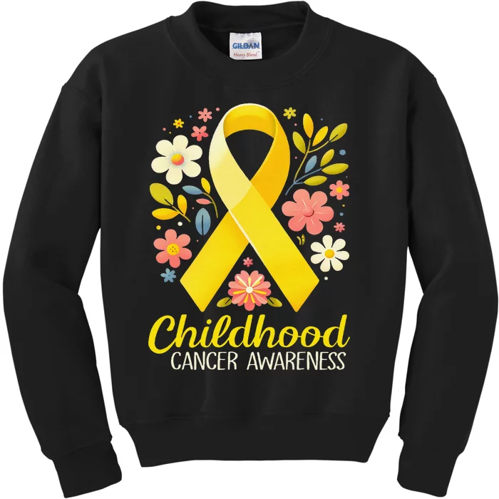 Gold Ribbon Childhood Cancer Awareness Girl Gift Kids Sweatshirt