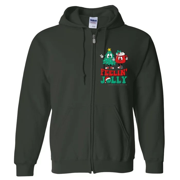 Groovy Retro Christmas Santa Hippie Feelin Jolly Hot Cocoa Full Zip Hoodie