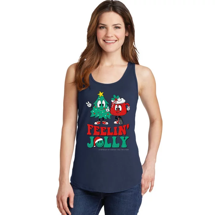 Groovy Retro Christmas Santa Hippie Feelin Jolly Hot Cocoa Ladies Essential Tank