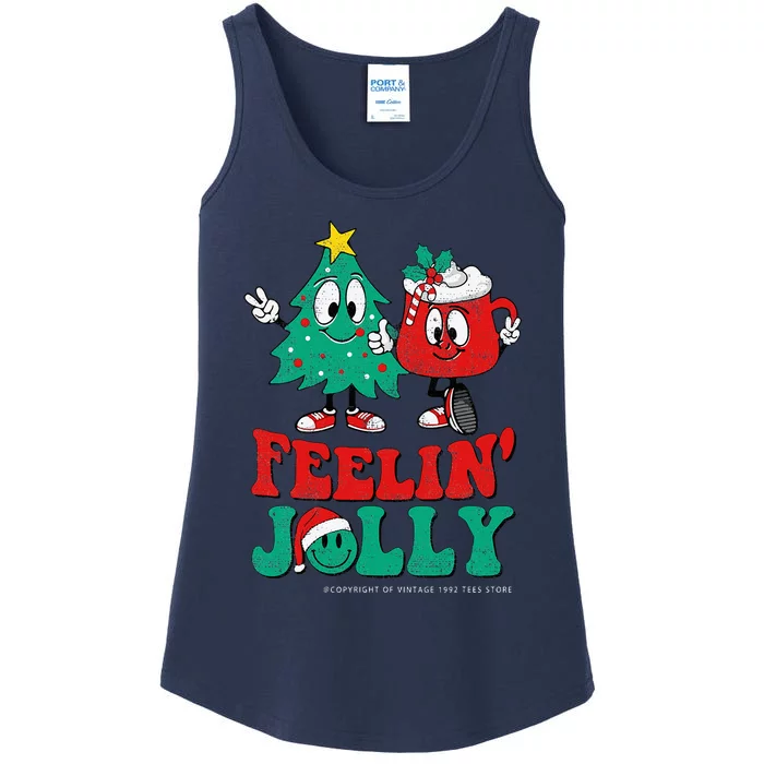 Groovy Retro Christmas Santa Hippie Feelin Jolly Hot Cocoa Ladies Essential Tank