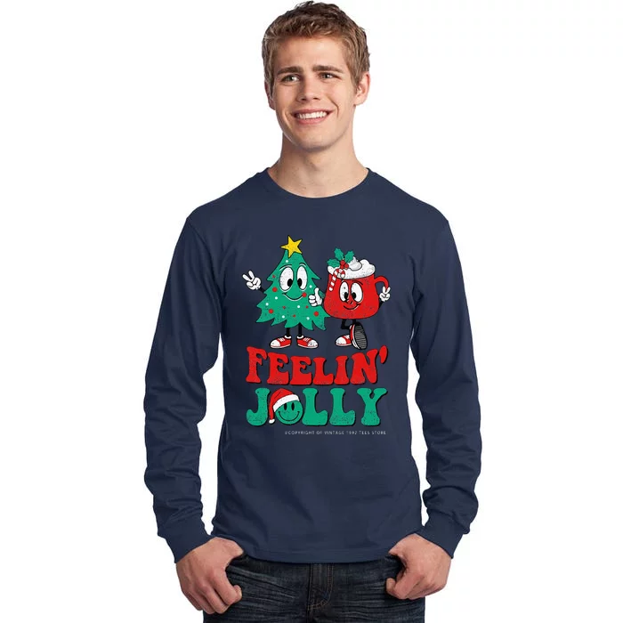 Groovy Retro Christmas Santa Hippie Feelin Jolly Hot Cocoa Tall Long Sleeve T-Shirt