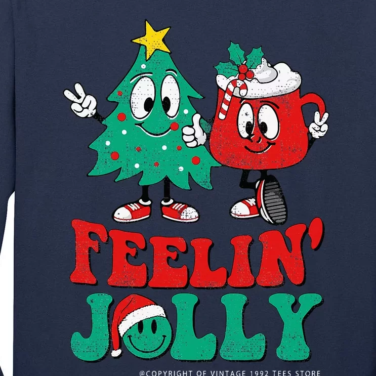 Groovy Retro Christmas Santa Hippie Feelin Jolly Hot Cocoa Tall Long Sleeve T-Shirt