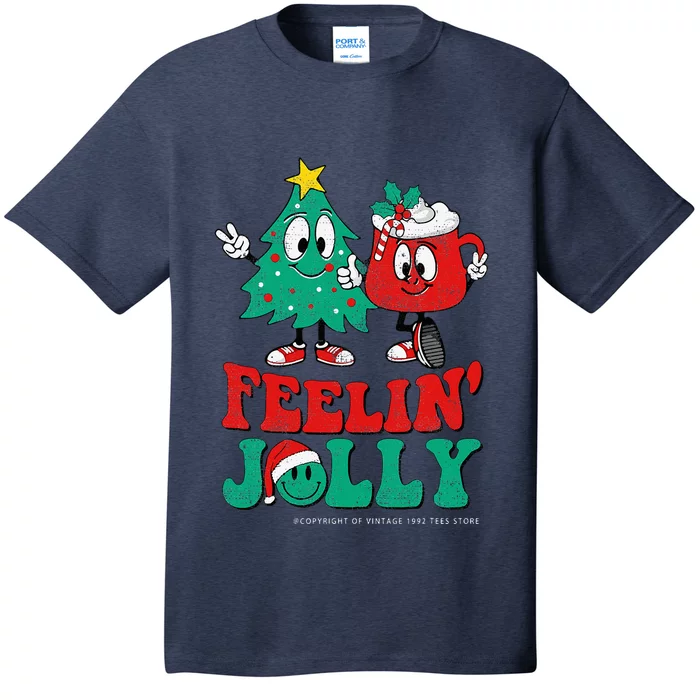 Groovy Retro Christmas Santa Hippie Feelin Jolly Hot Cocoa T-Shirt