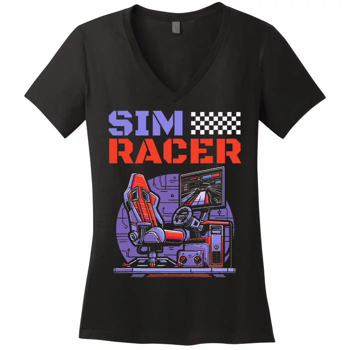 Gaming Race Car Simulation Racer Sim Racing Women's V-Neck T-Shirt