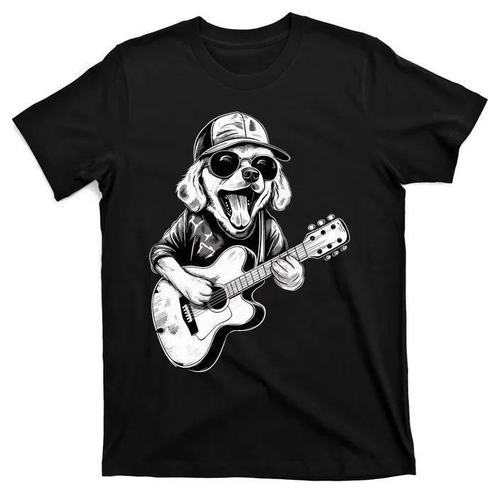 Golden Retriever Dog Playing Guitar Rock On Guitarist Wo T-Shirt