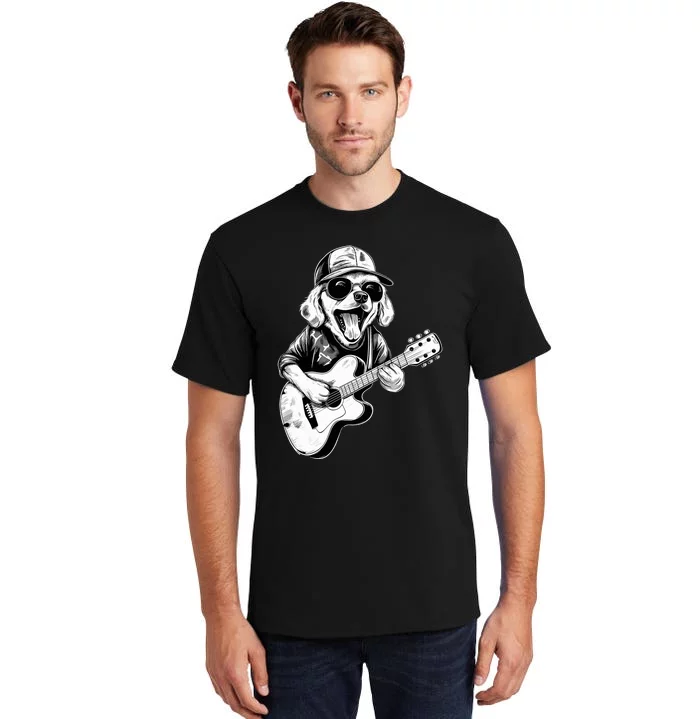 Golden Retriever Dog Playing Guitar Rock On Guitarist Wo Tall T-Shirt