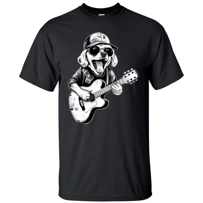 Golden Retriever Dog Playing Guitar Rock On Guitarist Wo Tall T-Shirt