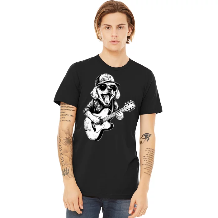 Golden Retriever Dog Playing Guitar Rock On Guitarist Wo Premium T-Shirt