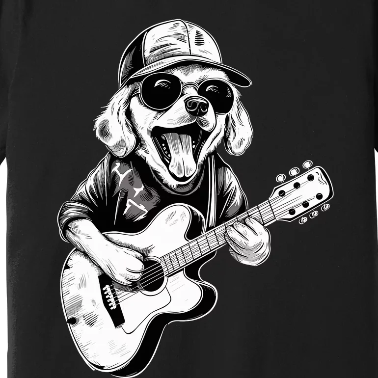 Golden Retriever Dog Playing Guitar Rock On Guitarist Wo Premium T-Shirt