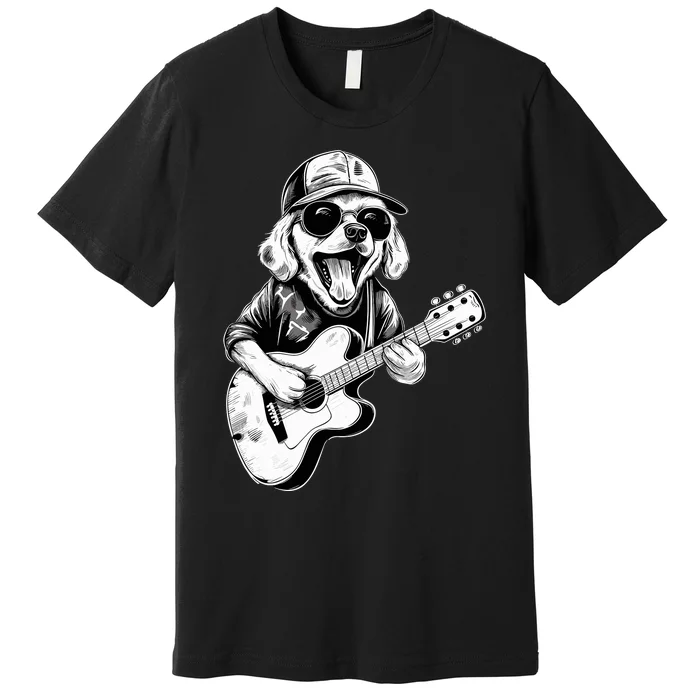 Golden Retriever Dog Playing Guitar Rock On Guitarist Wo Premium T-Shirt