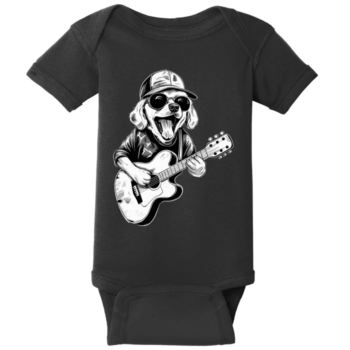 Golden Retriever Dog Playing Guitar Rock On Guitarist Wo Baby Bodysuit