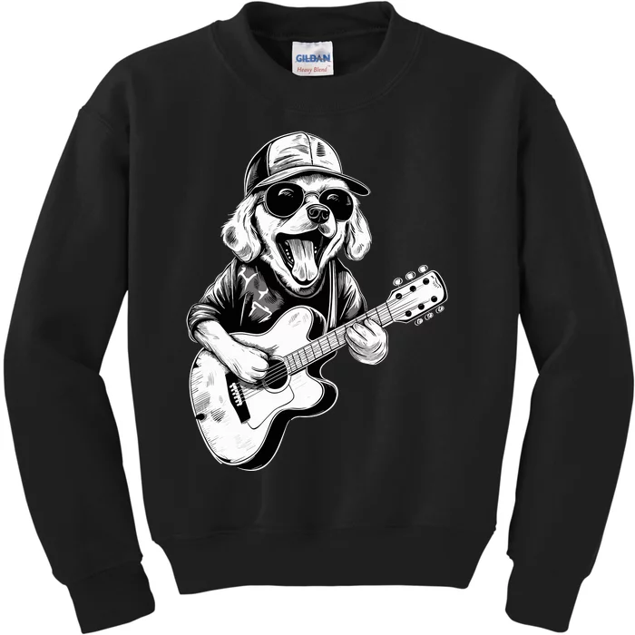 Golden Retriever Dog Playing Guitar Rock On Guitarist Wo Kids Sweatshirt