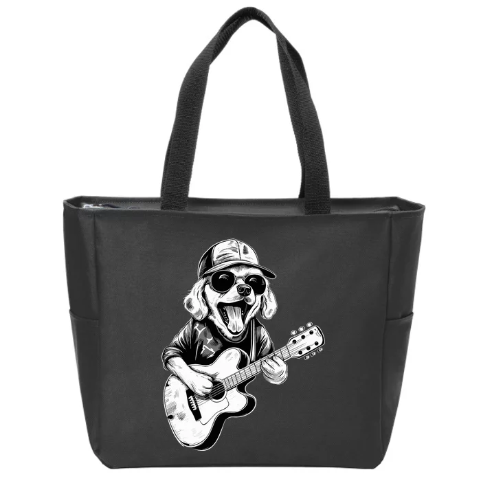 Golden Retriever Dog Playing Guitar Rock On Guitarist Wo Zip Tote Bag